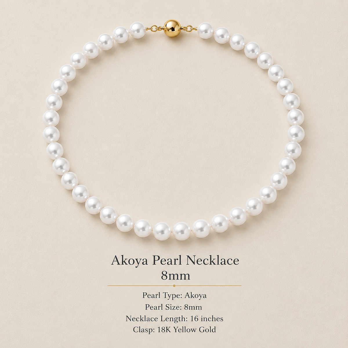 18K Yellow Akoya Pearl Necklace 8mm