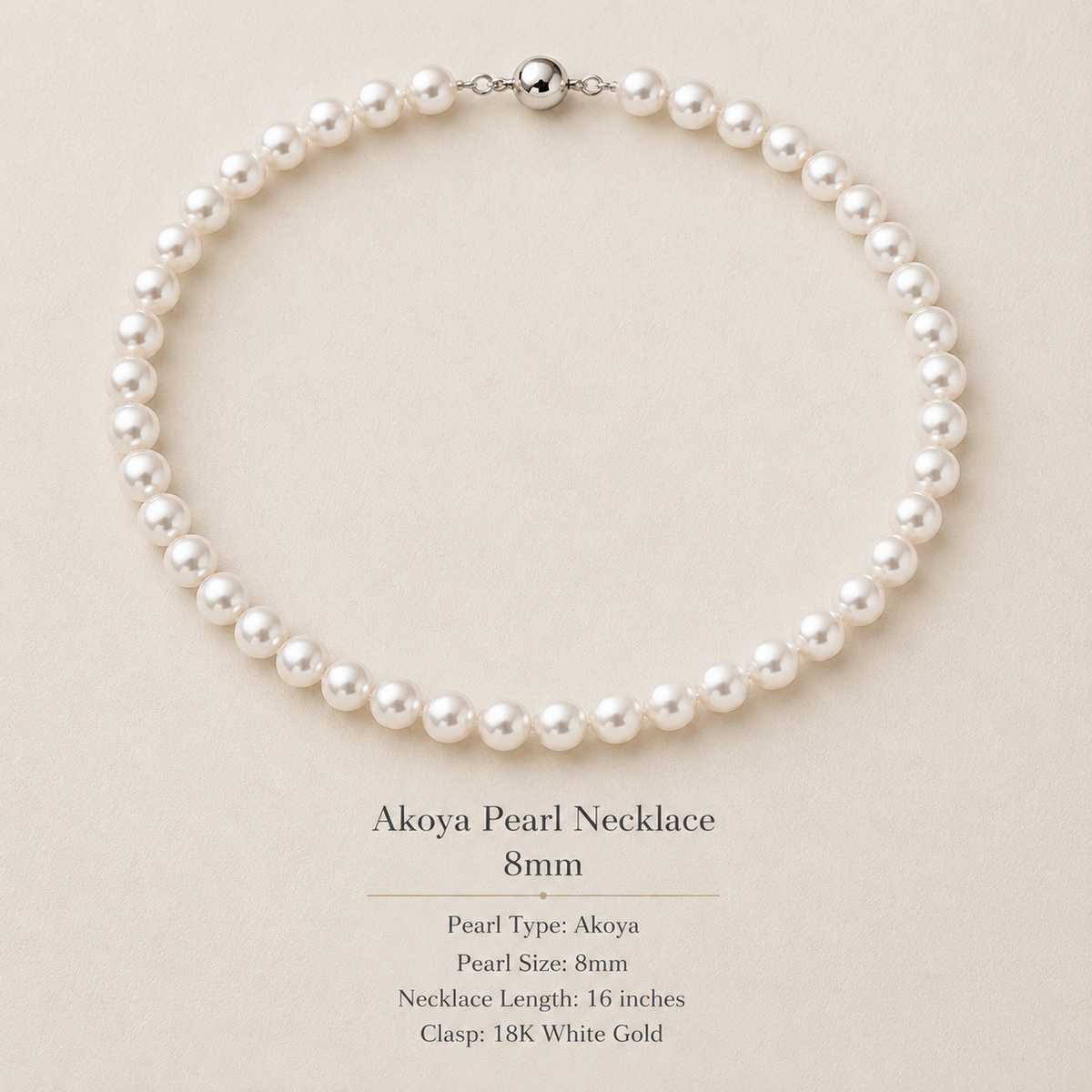 18K White Akoya Pearl Necklace 8mm